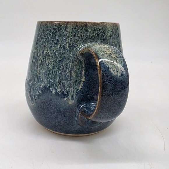Handcrafted Ceramic Mug With Drip Glaze Finish In Blue & Green Tones Signed - Picture 5 of 8